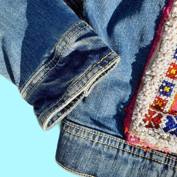 Beaded Boho Upcycled Denim Embellished Jean Jacket Womens S Hippie Festival - Picture 6 of 11